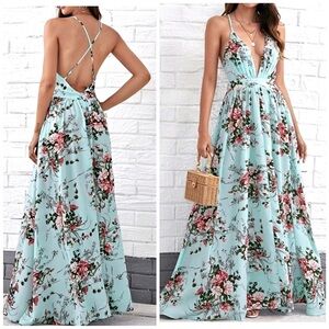 SHEIN Pastel Blue Floral Maxi Dress